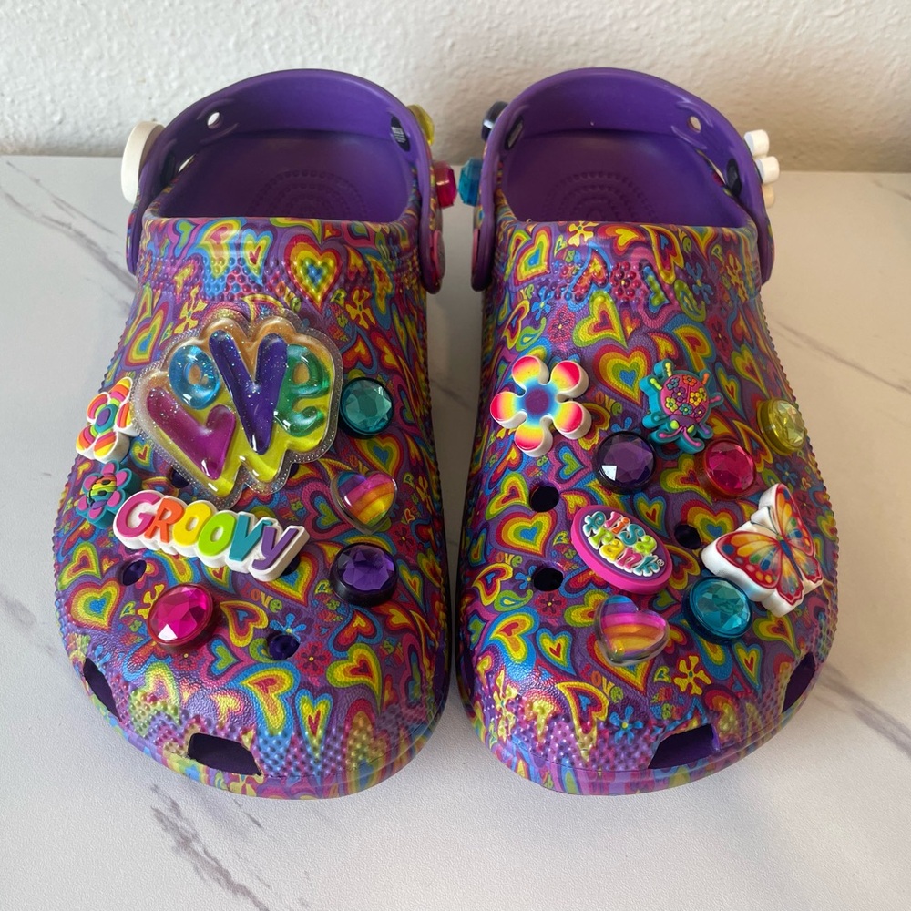 Limited Edition Classic Lisa Frank Crocs Clog M6/W8 W Jibbitz Neon Purple/Multi
